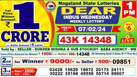 Dear 1PM 7 Tarik Lottery Result 07/02/2024 .